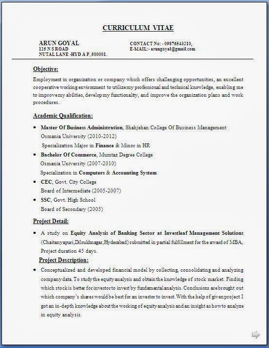 Hbs resume format template